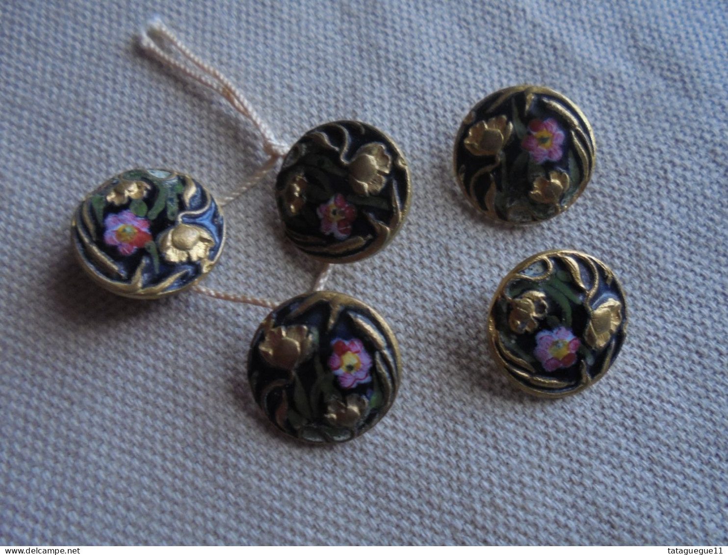 Ancien - 5 petits boutons laiton et émail 1,6 mm E.M Paris Art Nouveau