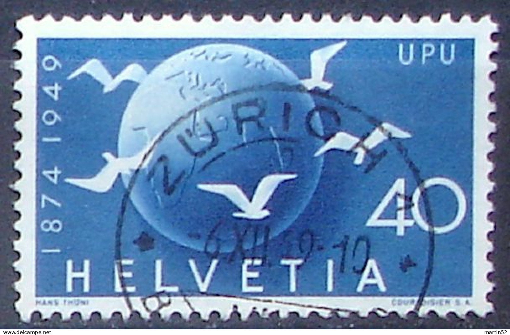>SALE< Schweiz Suisse 1949: "75 Jahre UPU" Zu 296 Mi 524 Yv 476 (Globus) Voll-Stempel ZÜRICH 1 6.XII.49 (Zu CHF 12.00) - Usati