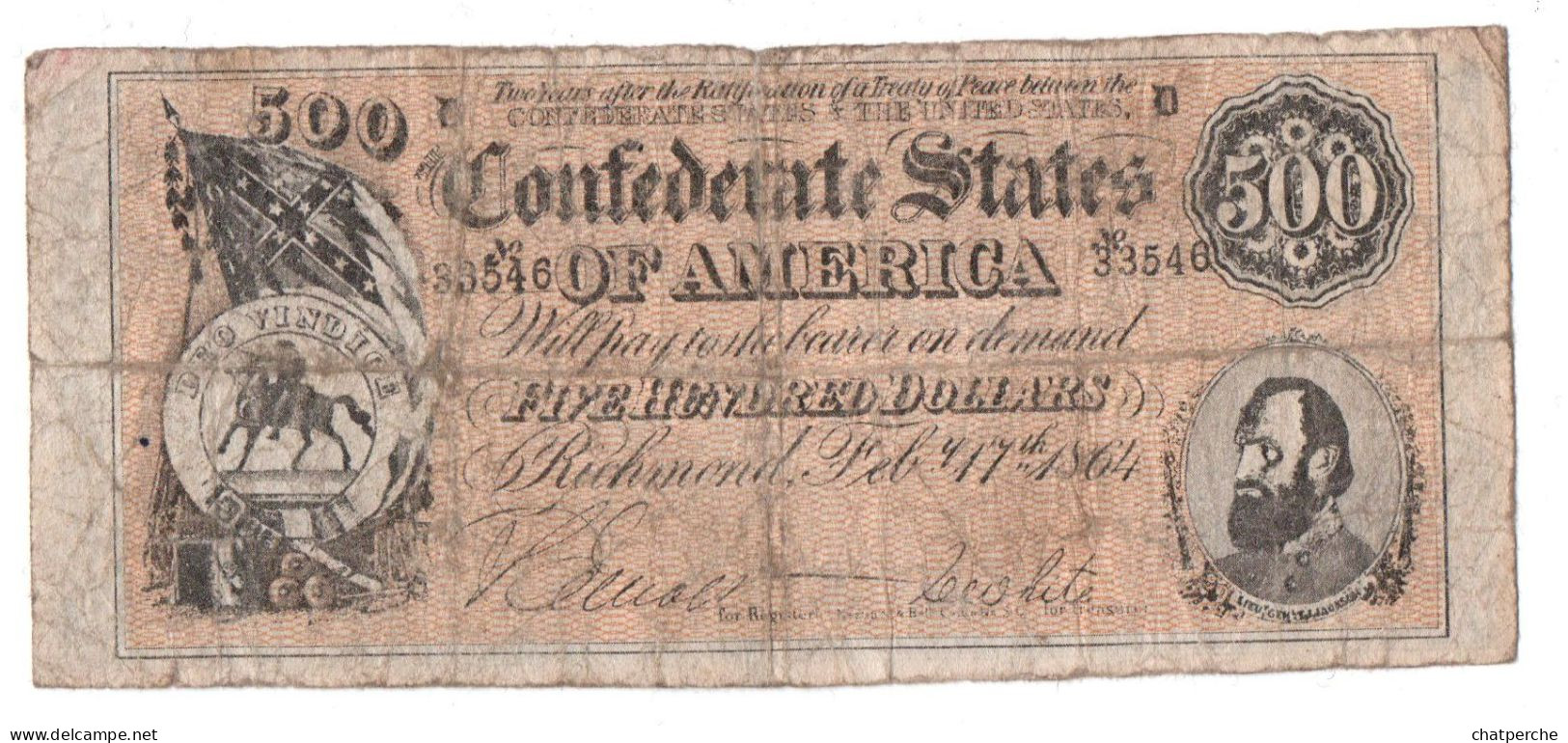 POUR COLLECTIONNEUR FAUX-BILLET FAKE 500 FIVE HUNDRED DOLLARS THE CONFEDERATE UNITED STATES OF AMERICA - Colecciones Lotes Mixtos