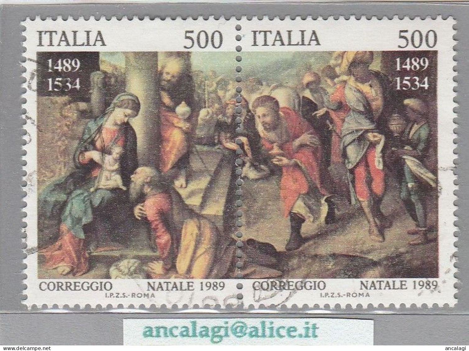 USATI ITALIA 1989 - Ref.0601A "NATALE" Serie Di 2 Val. In Dittico - 1981-90: Usados