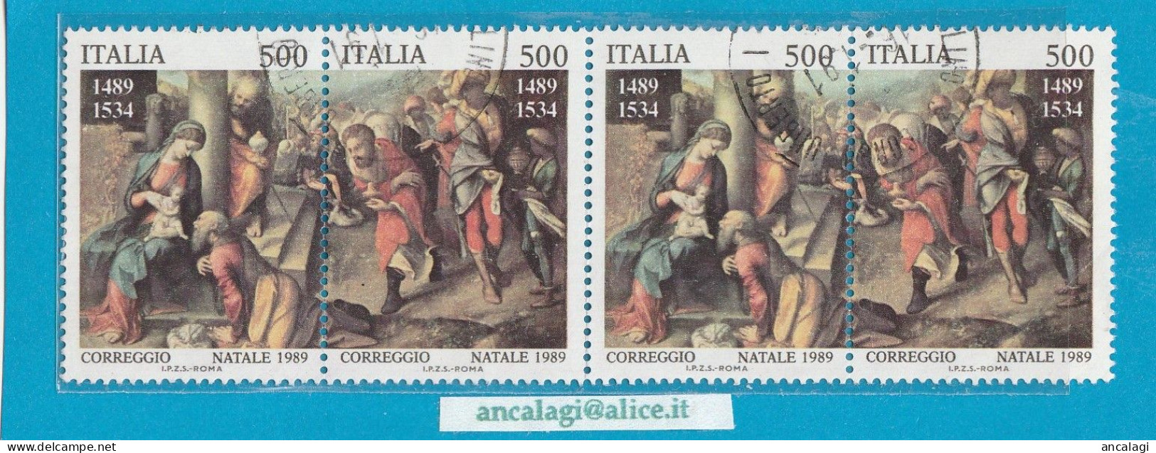 USATI ITALIA 1989 - Ref.0601B "NATALE" Serie Di 2 Val. In Doppio Dittico - 1981-90: Afgestempeld