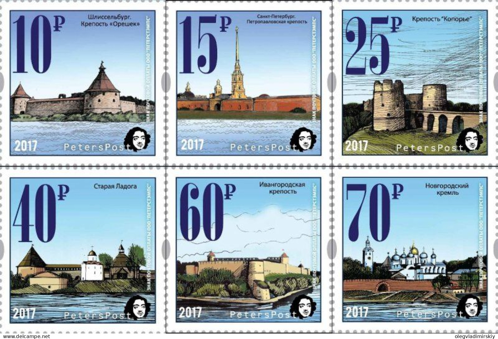 Russia 2017 Definitives Castles And Fortress 2nd Issue Peterspost Set Of 6 Stamps MNH - Castelli