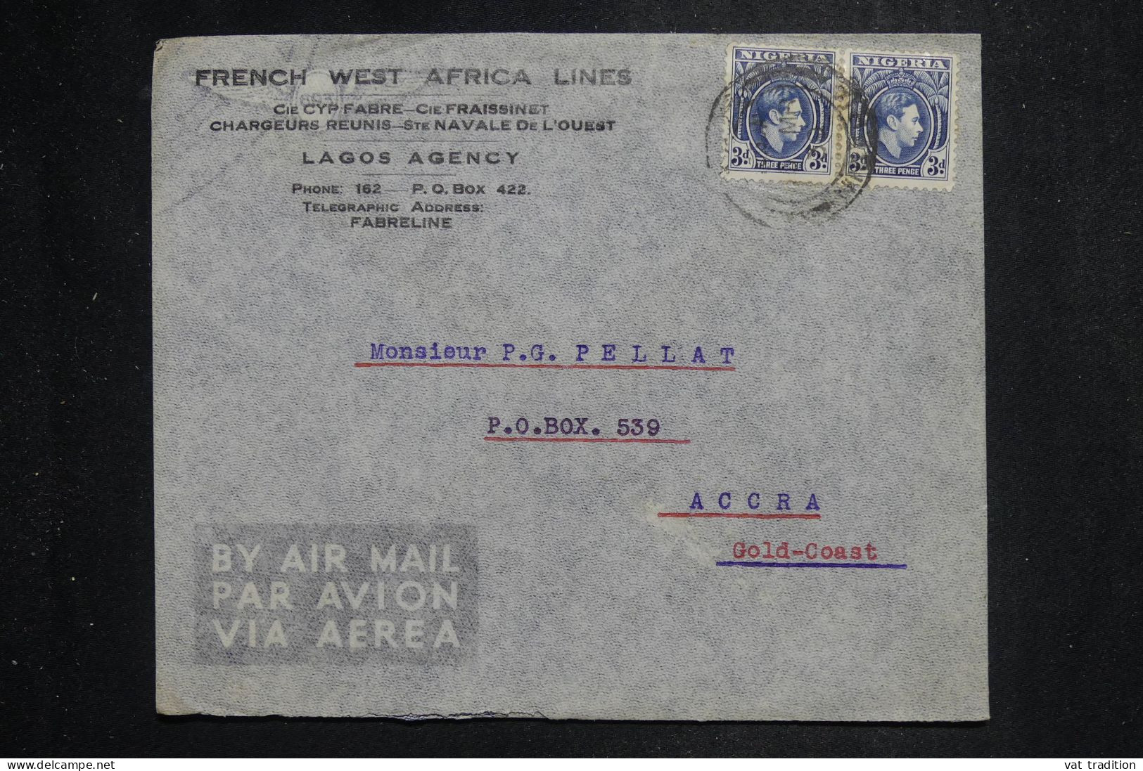 NIGERIA - Enveloppe Commerciale De Lagos Pour Accra En 1939 - L 151787 - Nigeria (...-1960)