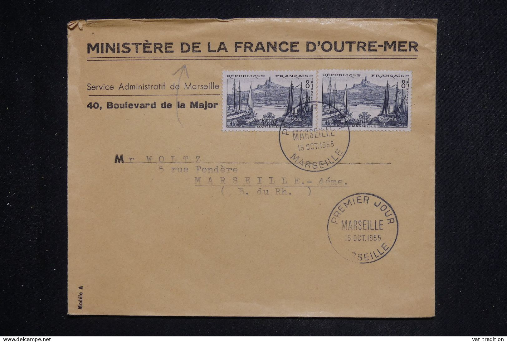 FRANCE - Oblitération FDC En 1955 Sur Enveloppe Du Ministère De La France D'Outremer Pour Marseille - L 151792 - 1950-1959