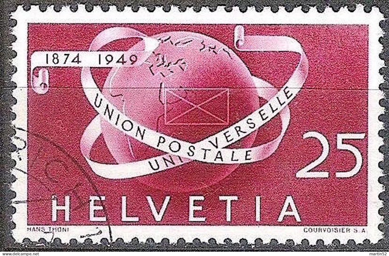 Schweiz Suisse 1949: "75 Jahre UPU" (25c Globus) Zu 295 Mi 523 Yv 475  Mit Stempel Von ZÜRICH 1 (Zumstein CHF 10.00) - U.P.U.