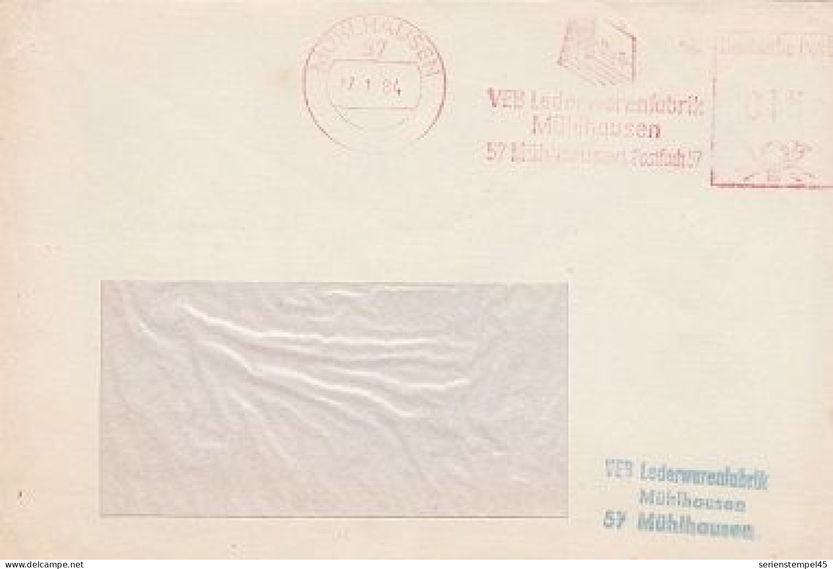 DDR Brief Mit Freistempel Mühlhausen 1984 Rot VEB Lederwarenfabrik - Macchine Per Obliterare (EMA)