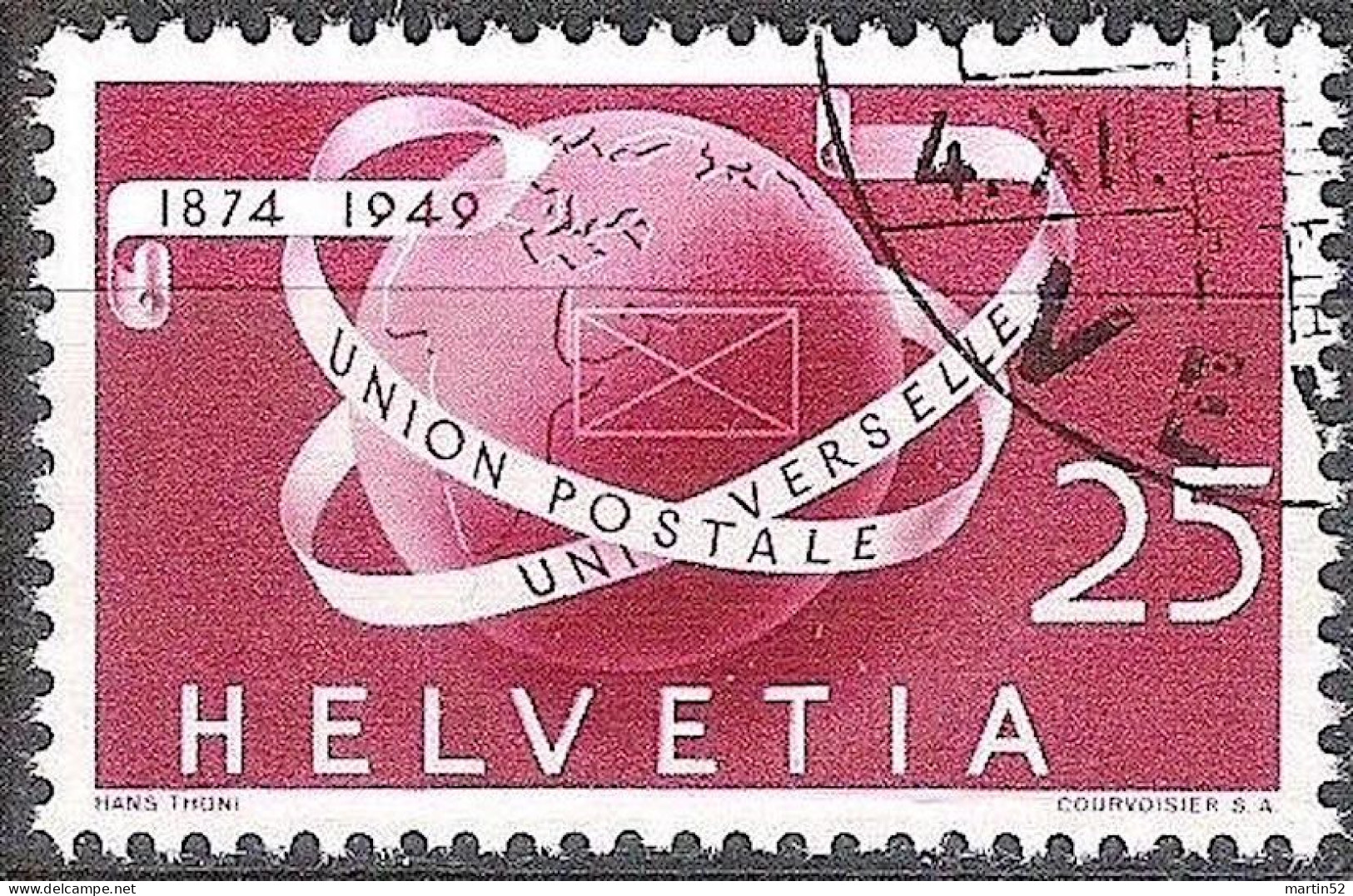 Schweiz Suisse 1949: "75 Jahre UPU" (25c Globus) Zu 295 Mi 523 Yv 475 VEVEY 4.XII.49 JOURNÉE TIMBRE (Zumstein CHF 10.00) - Oblitérés