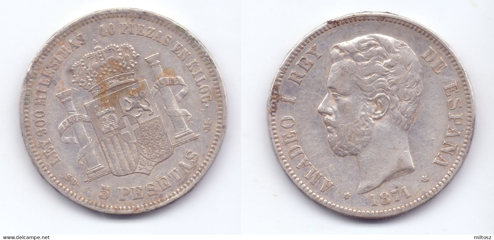 Spain 5 Pesetas 1871 (71) - Monedas Provinciales