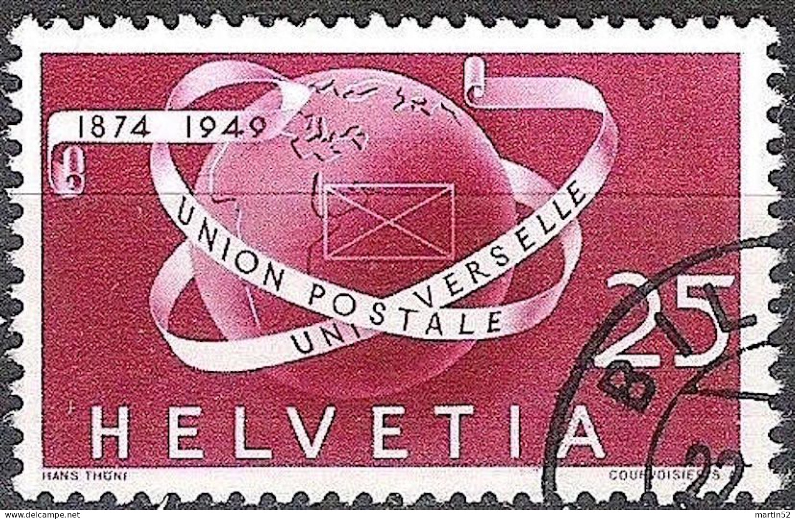 Schweiz Suisse 1949: "75 Jahre UPU" (25c Globus) Zu 295 Mi 523 Yv 475 O BILLENS 22.?.49 FRIBOURG (Zumstein CHF 10.00) - Usati