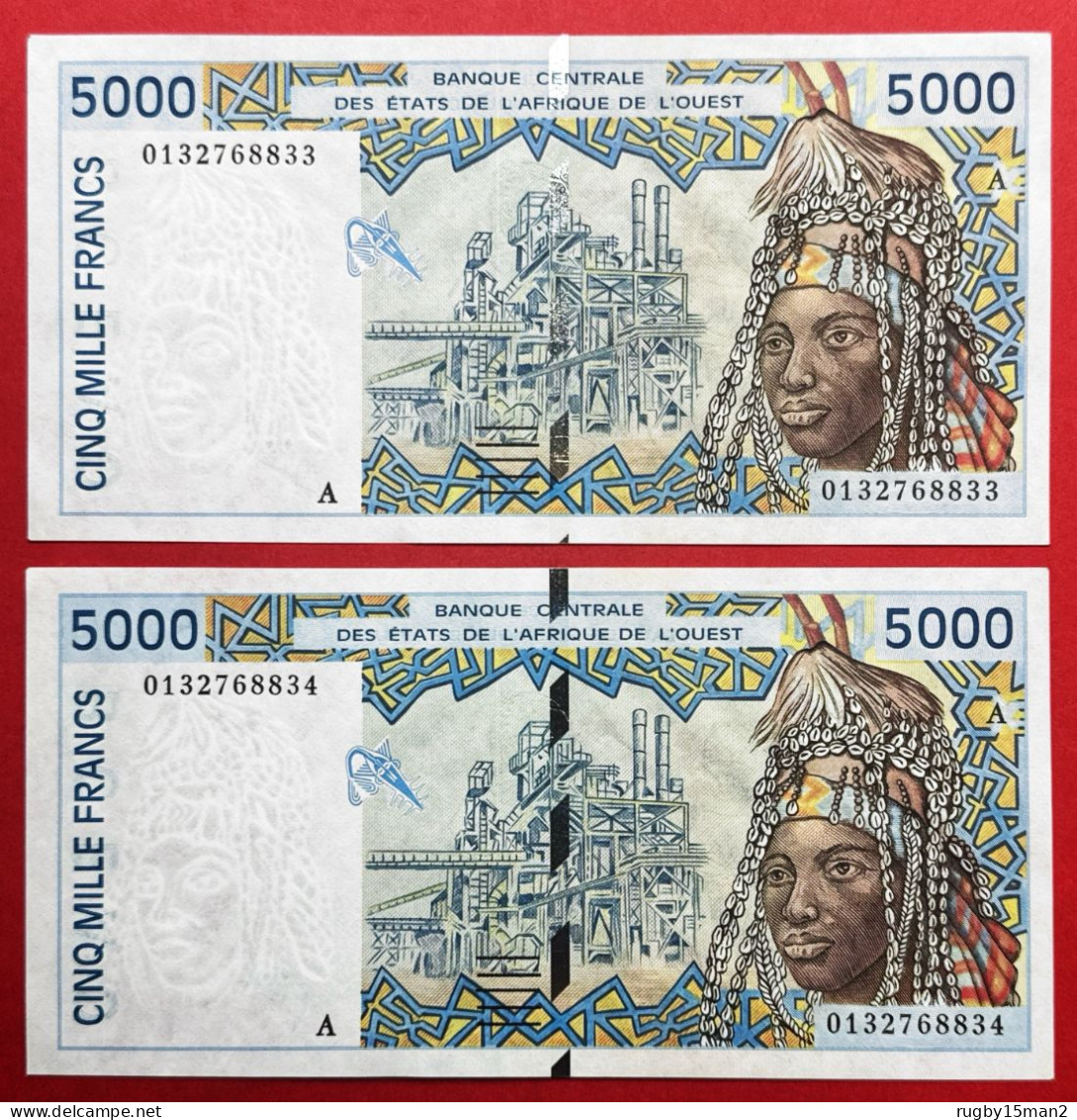 N°56 BILLET DE BANQUE SUITE DE 2X 5000 FRANCS CÔTE D'IVOIRE 2001 Pr NEUF / AUNC - Elfenbeinküste (Côte D'Ivoire)