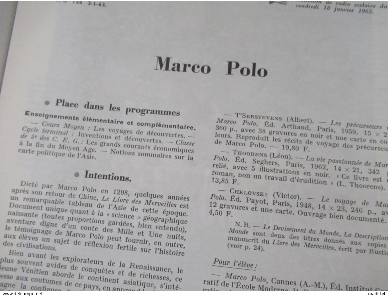 Documents Pour La Classe 126 Janvier 1963 Ferronnerie D'art Bastides Du Sud Ouest Marco Polo - Fichas Didácticas