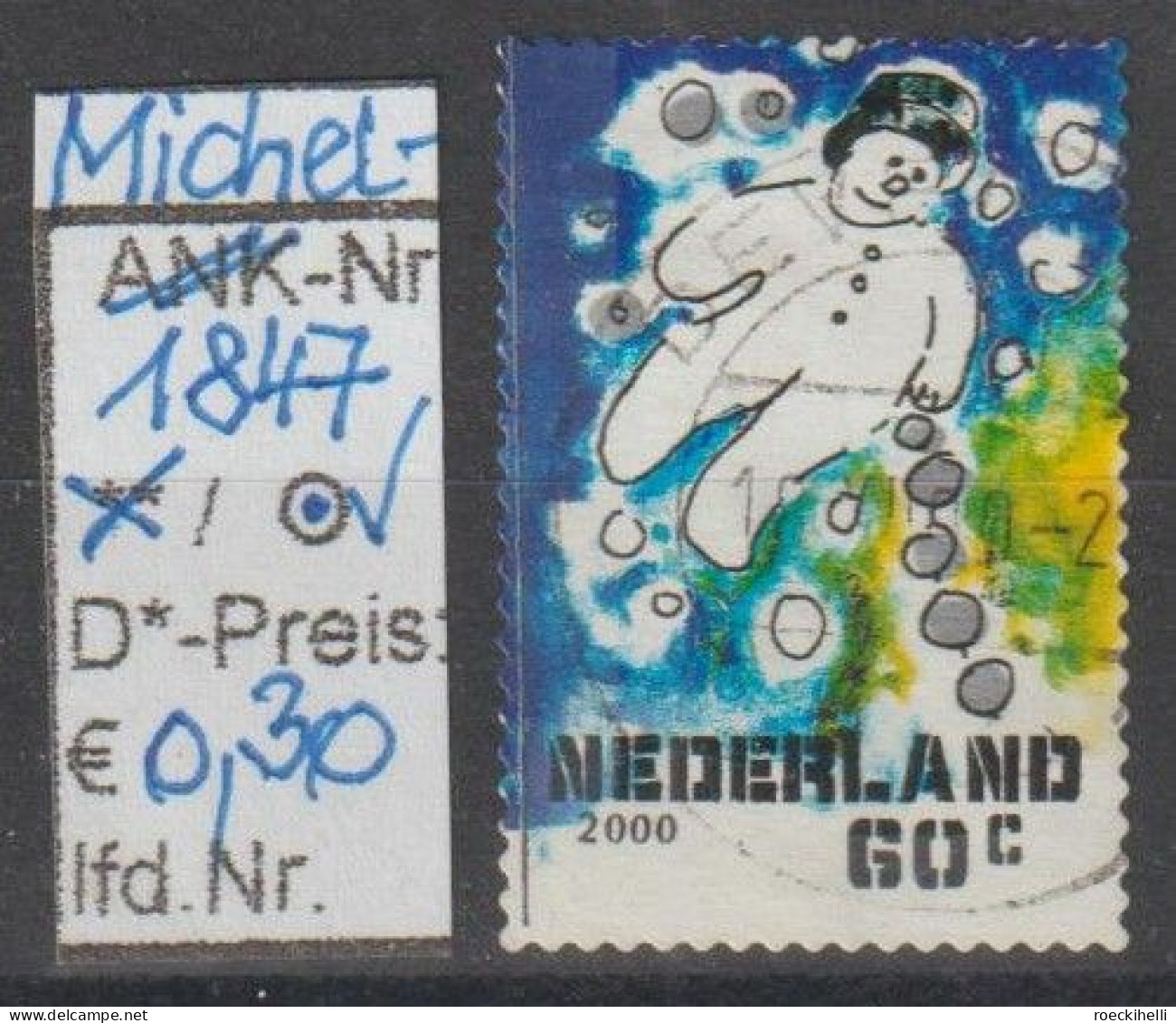 2000 - NIEDERLANDE - FM/DM "Dez.marken-Schneemann" 60 C Mehrf. - S. Scan  (1847o Nl) - Used Stamps