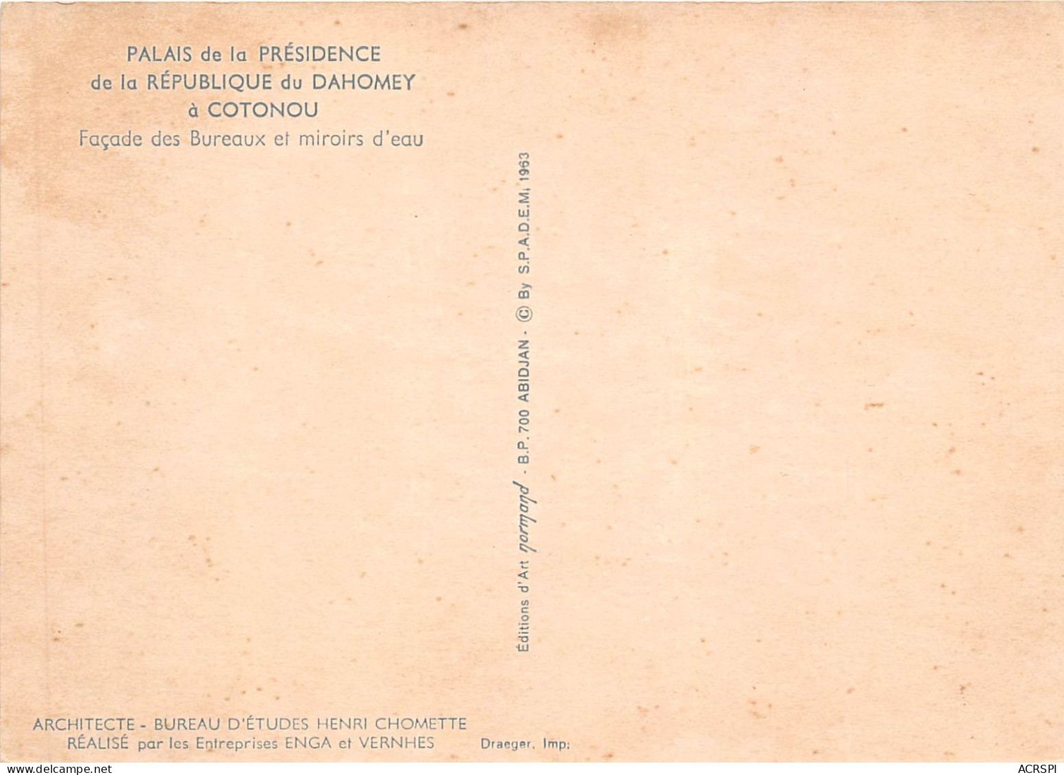 BENIN Palais De La Presidence De La Republique Du Dahomey A COTONOU Facade Des Bureaux 38(scan Recto-verso) MA213 - Benín
