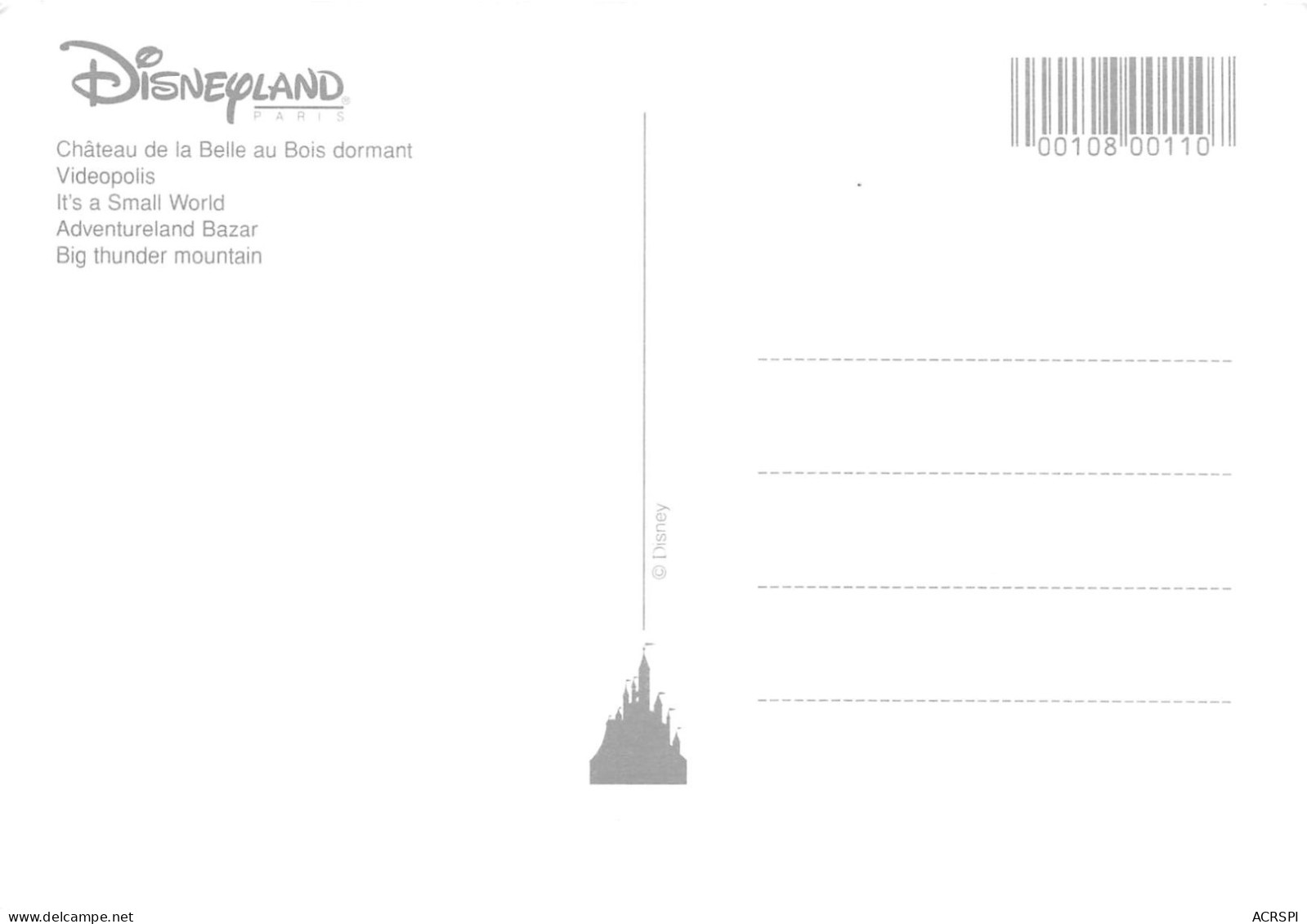 WALT DISNEY  Disneyland  Paris Marne La Vallée  Multivue 15 (scan Recto Verso)MA212BIS - Altri & Non Classificati