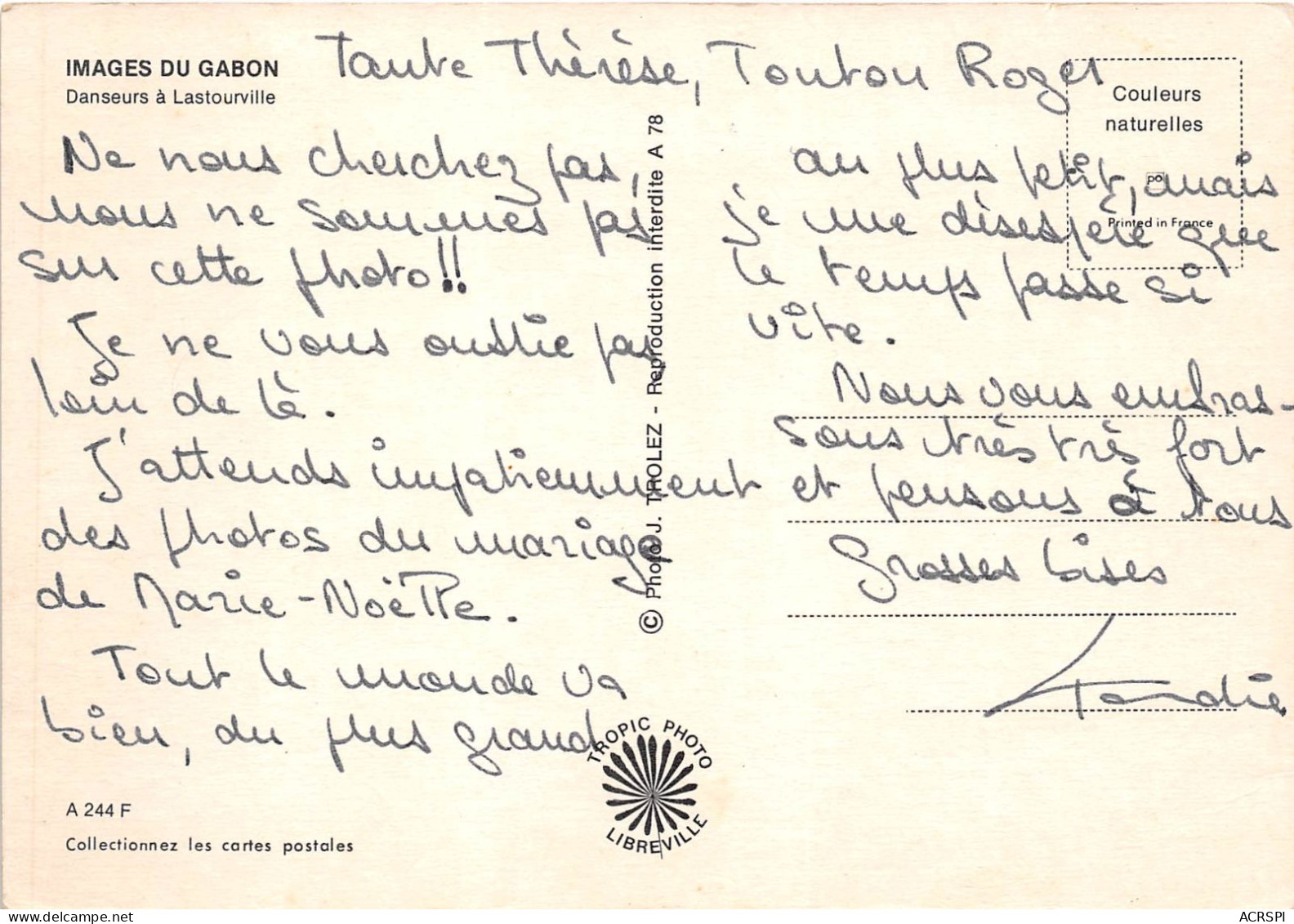 Republique Du GABON Images Du Gabon Danseurs A Lastourvilles 16(scan Recto-verso) MA211 - Gabon