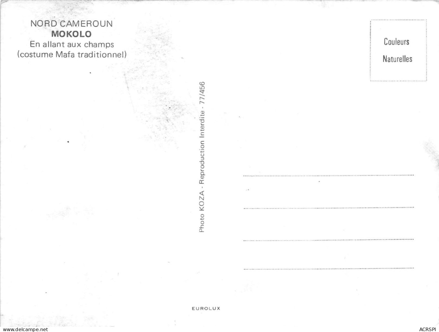  CAMEROUN MOKOLO En Allant Aux Champs Costume Mafa Traditionnel 10(scan Recto-verso) MA202 - Cameroun