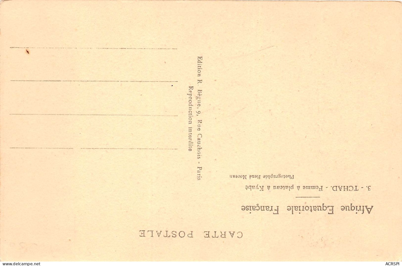  AEF TCHAD Femme A Plateau A Kyabe Carte Vierge Non Circulé  37(scan Recto-verso) MA200 - Tchad