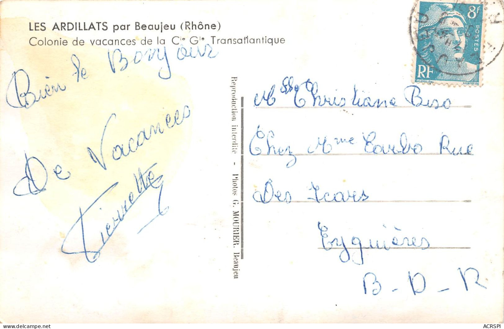 Les ARDILLATS Par Beaujeu Colonie De Vacances De La Cie Gle Transatlantique 2(scan Recto-verso) MA233 - Beaujeu