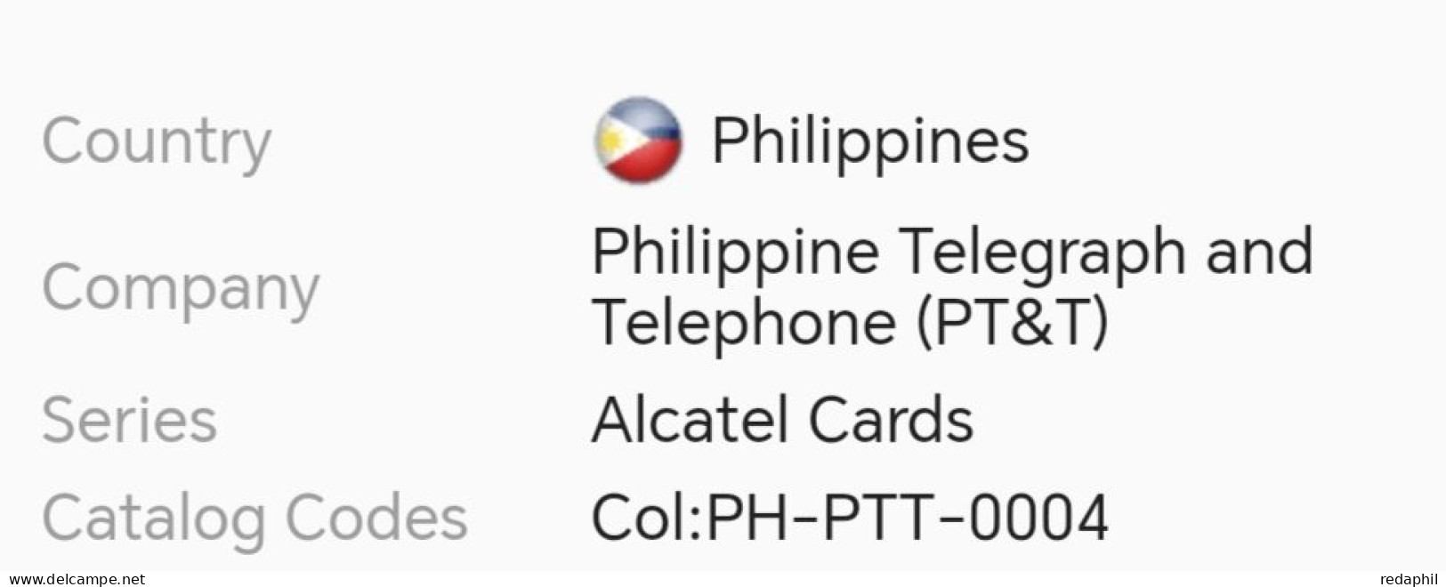Philippines. Card  Alcatel. No Chip 500 P. RR - Filipinas