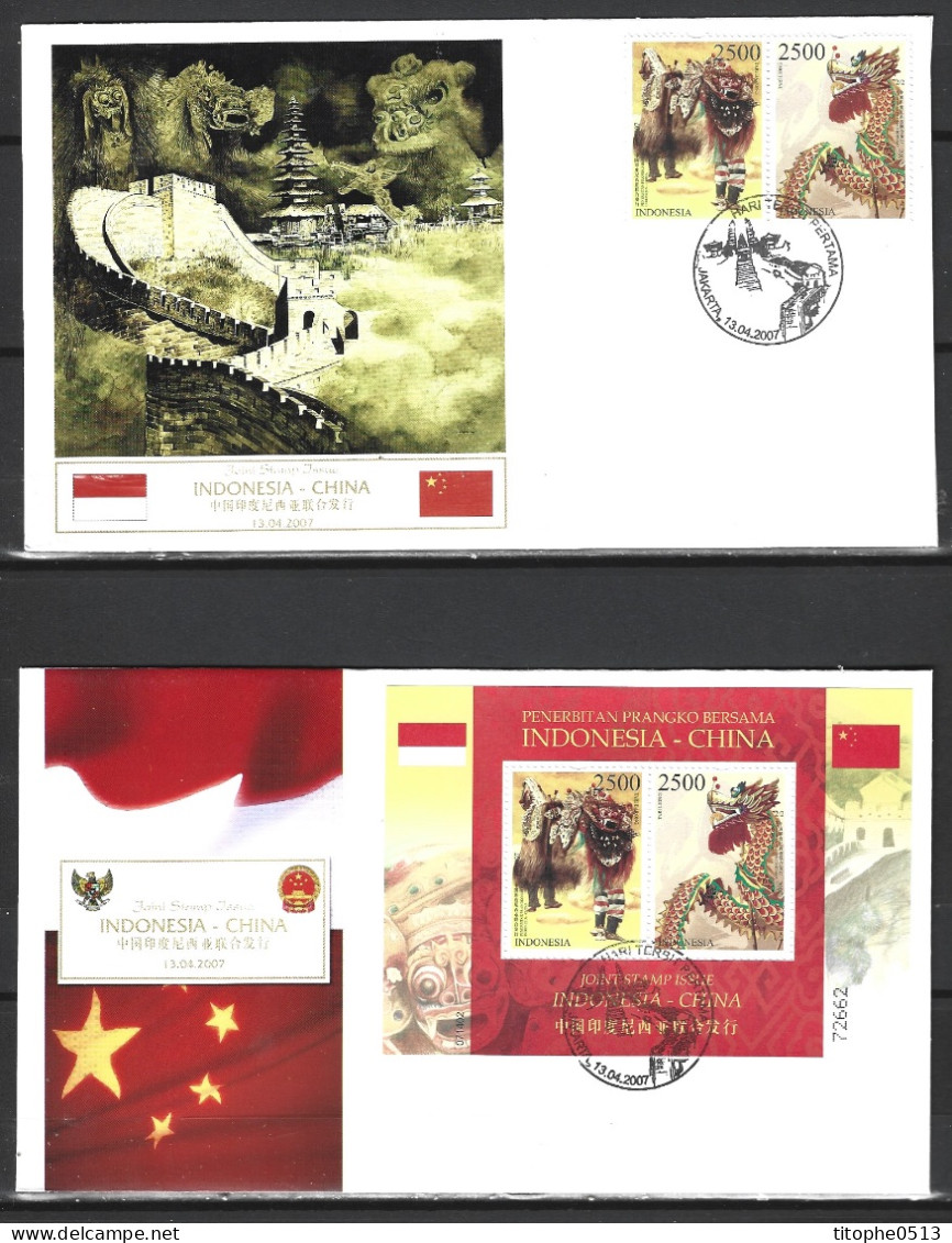 INDONESIE. N°2242-3 De 2007 Sur 2 Enveloppes 1er Jour. Danses Du Dragon Et Du Lion/Muraille De Chine. - Baile