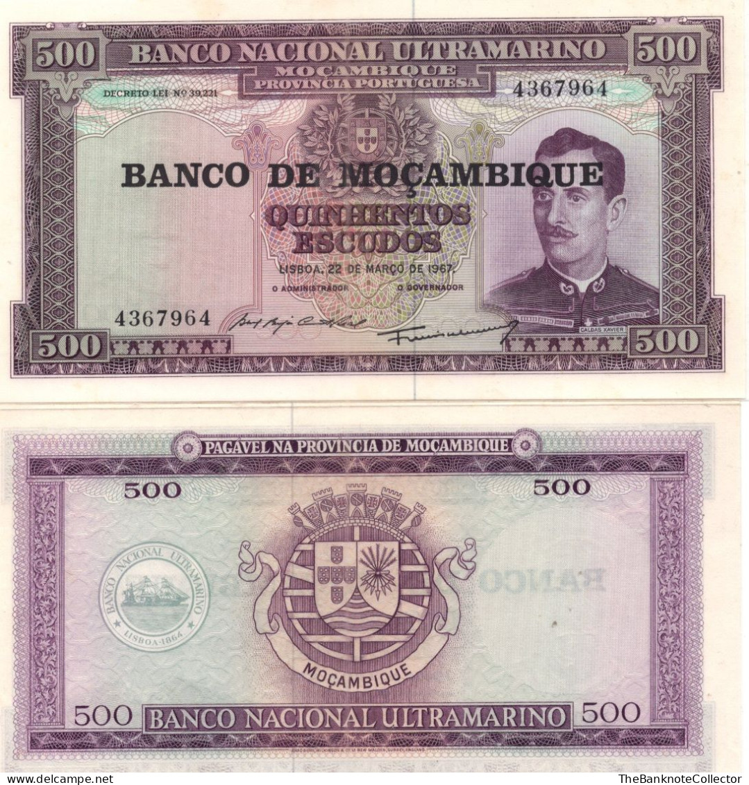 Mozambique 500 Escudos ND 1967 P-114 UNC Foxing - Mozambico