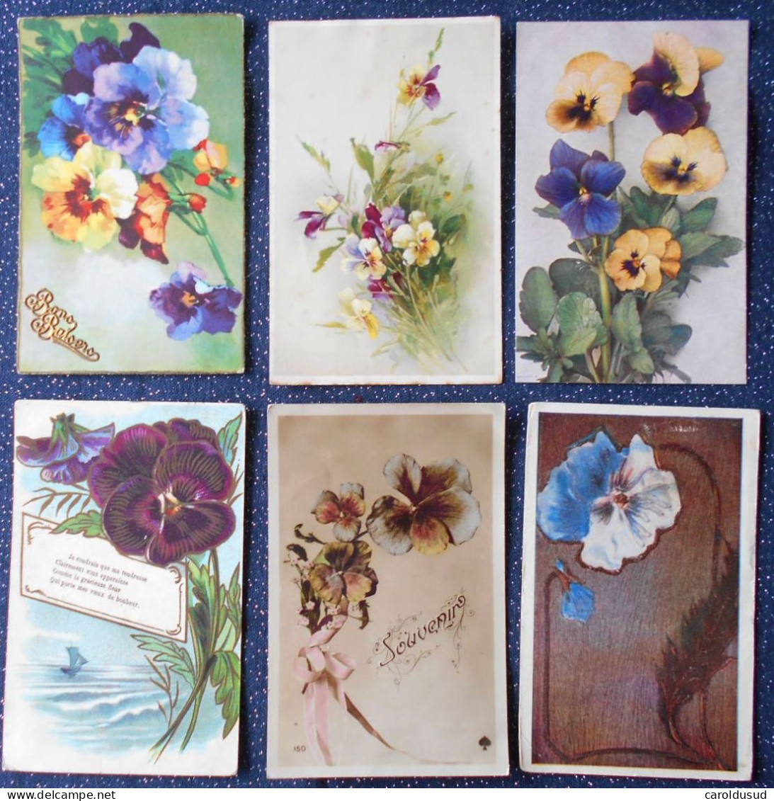 CPA Lot 6 X Litho Illustrateur FLEURS FLEUR THEME PENSEE PENSEES VOEUX LANGAGE POEME - Collections & Lots