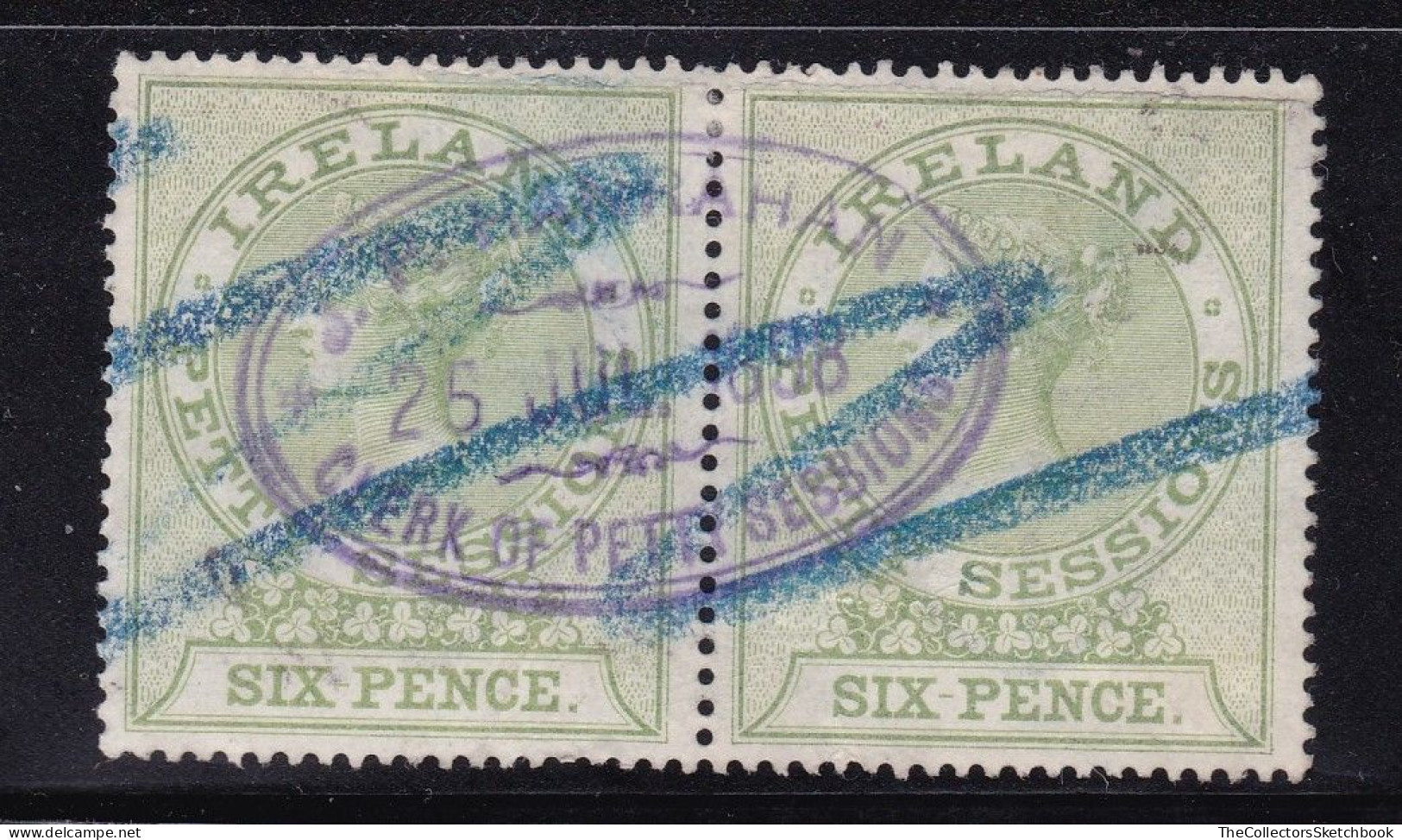 Ireland Petty Sessions 6d Green, Pair Barefoot 4A Good Used - Used Stamps
