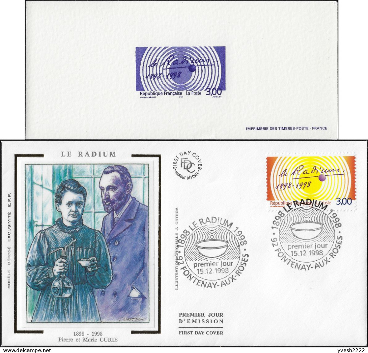 France 1998 Y&T 3210 Feuillet De Luxe Et FDC. Centenaire De La Découverte Du Radium Par Pierre Et Marie Curie - Nobelpreisträger