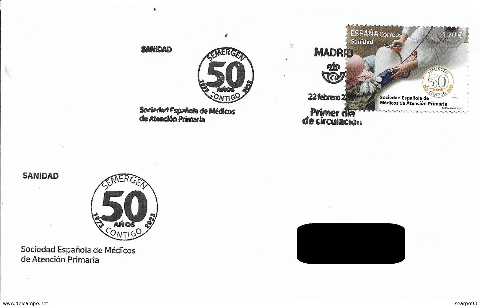 SPAIN. FDC. 50th ANNIV. SPANISH SOCIETY OF PRIMARY CARE DOCTORS. 2024 - FDC