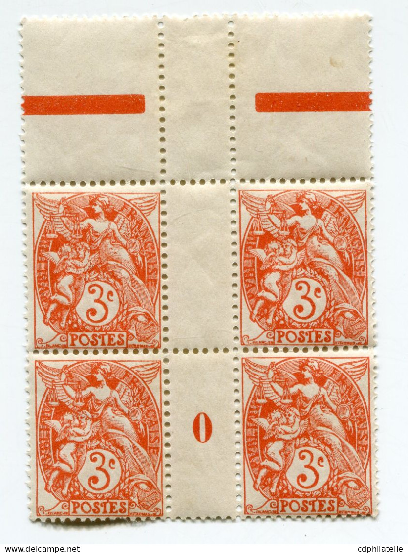 FRANCE N°109  ** TYPE BLANC IB EN BLOC DE 4 AVEC MILLESIME 0 ( 1920 ) - Millésime