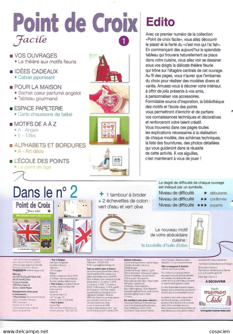 Lot De 3 Fascicules Point De Croix Facile, Préléminaire Et Numéro 1 Et 2 De La Collection Hachette, Broderie - Moda