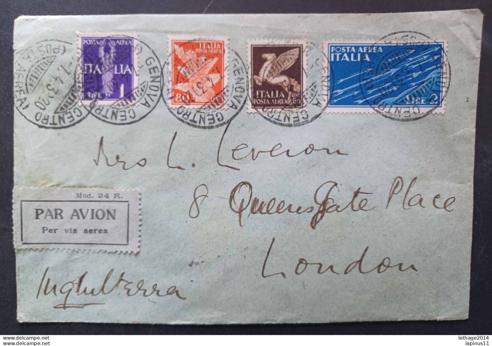 ITALIA COVER 1930 POSTA AEREA PER LONDRA CAT SASSONE N 11-13-14-15 --- GIULY - Poste Aérienne