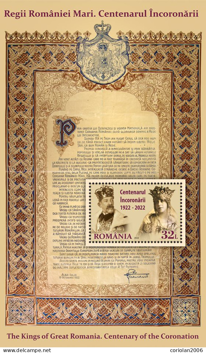 Romania 2022 / The Kings Of Great Romania- 100 Years / S/S - Nuovi