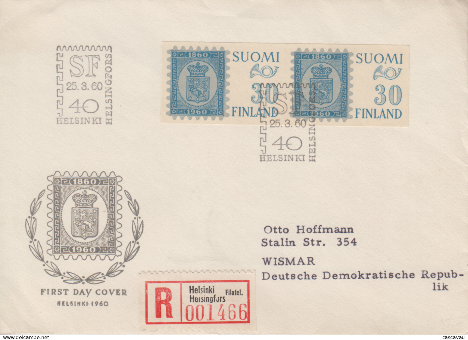 Enveloppe  FDC  1er  Jour   FINLANDE   Centenaire  Du  Timbre    Exposition  Philatélique  Avec  Billet  D' Entrée  1960 - FDC