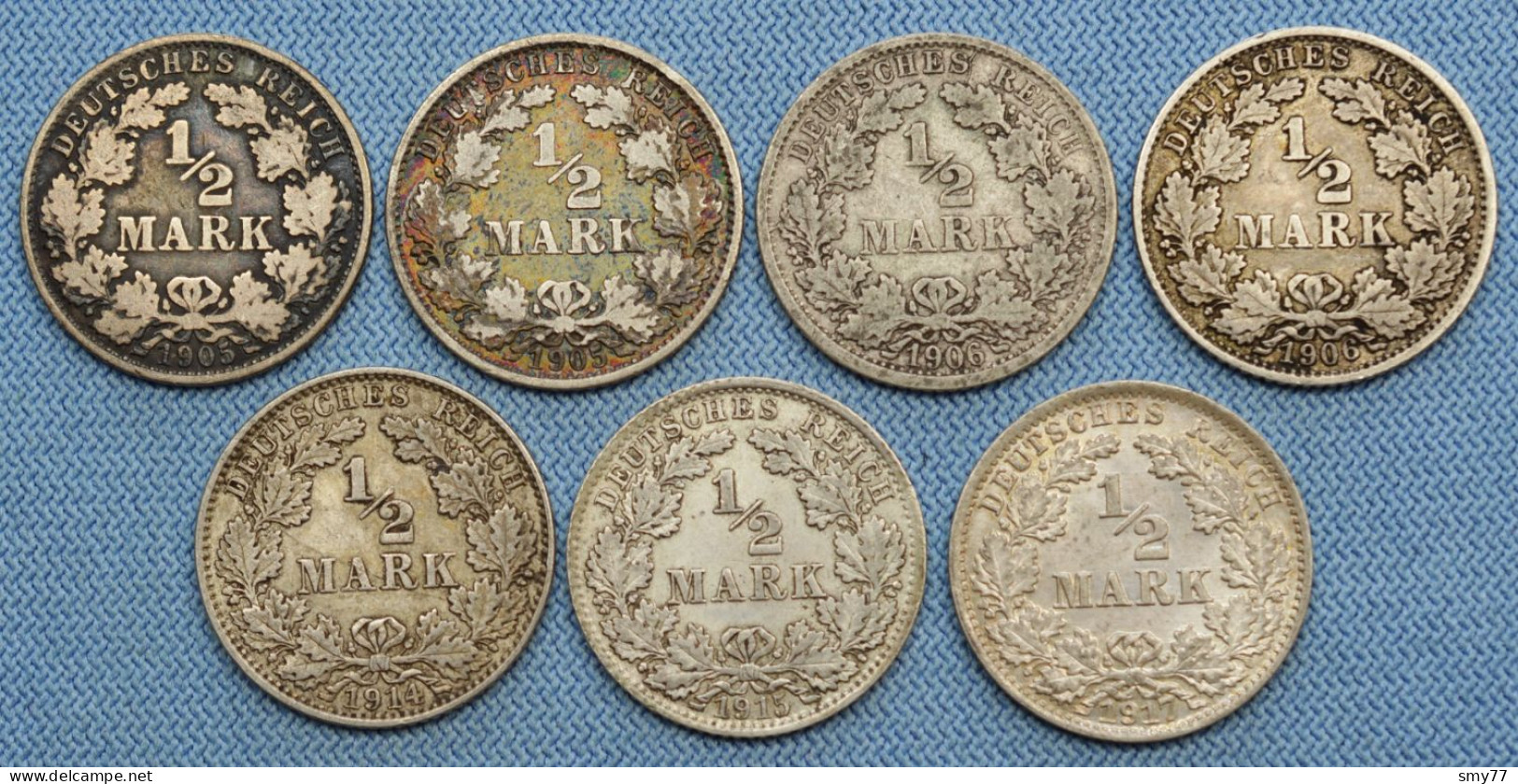 Germany / Deutschland • Lot  7x • 1/2 Mark •  1905 AJ – 1906 FG – 1914 J – 1915 D – 1917 A • Allemagne • [24-616] - 1/2 Mark