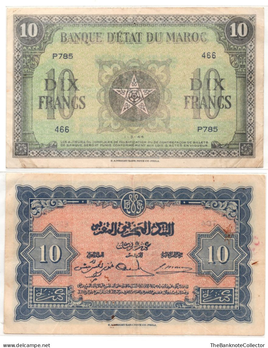 Morocco 10  Francs 1943 P-25 VF - Morocco