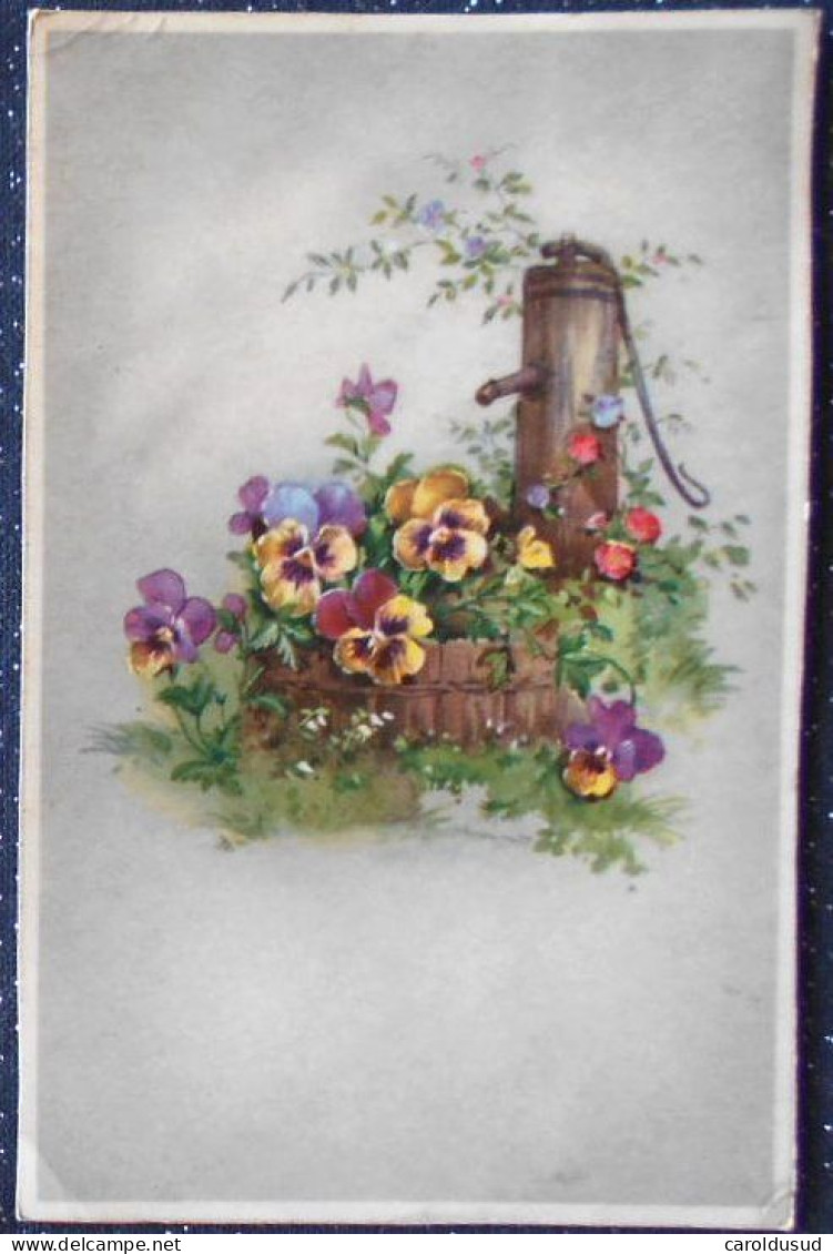 CPA Lot 7 X Litho Illustrateur FLEURS FLEUR THEME PENSEE PENSEES VOEUX LANGAGE PAILLETTES - Sammlungen & Sammellose