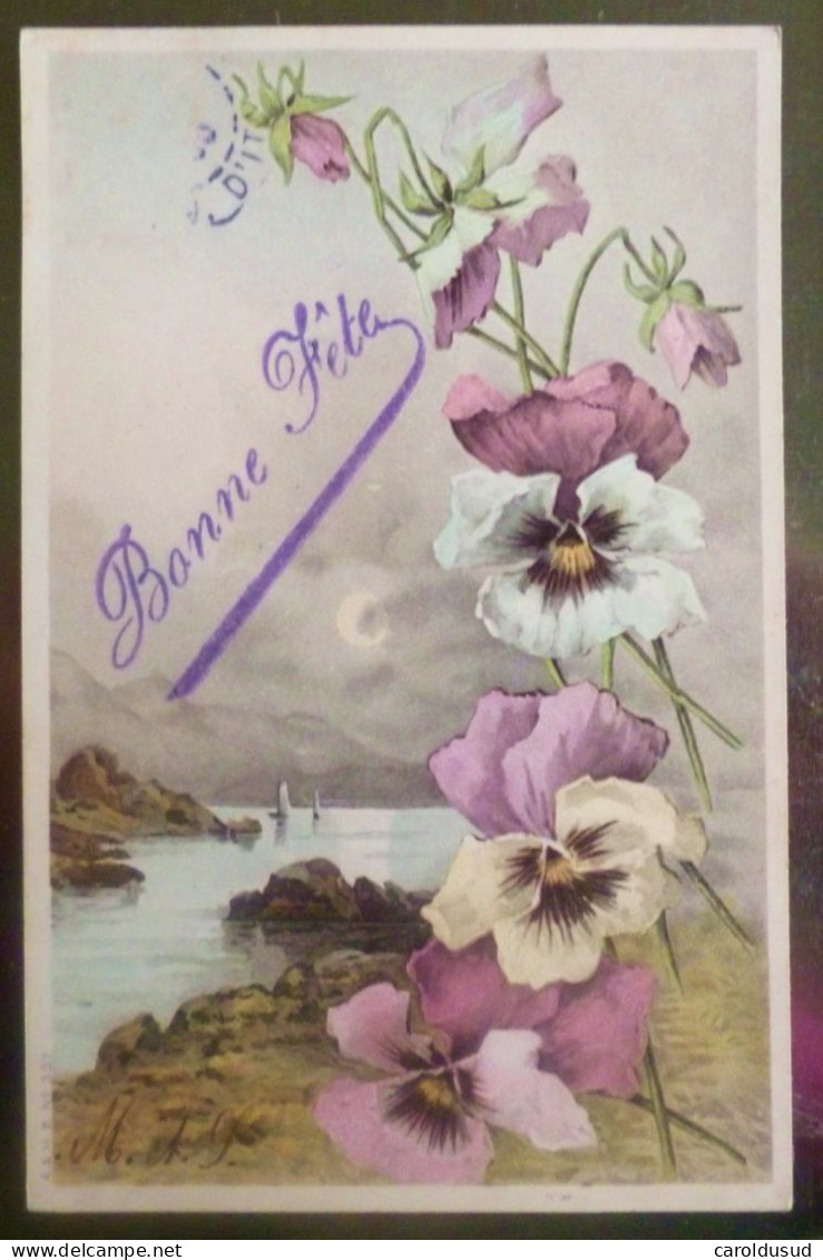 CPA lot 7 x litho illustrateur FLEURS FLEUR THEME PENSEE PENSEES VOEUX LANGAGE PAILLETTES