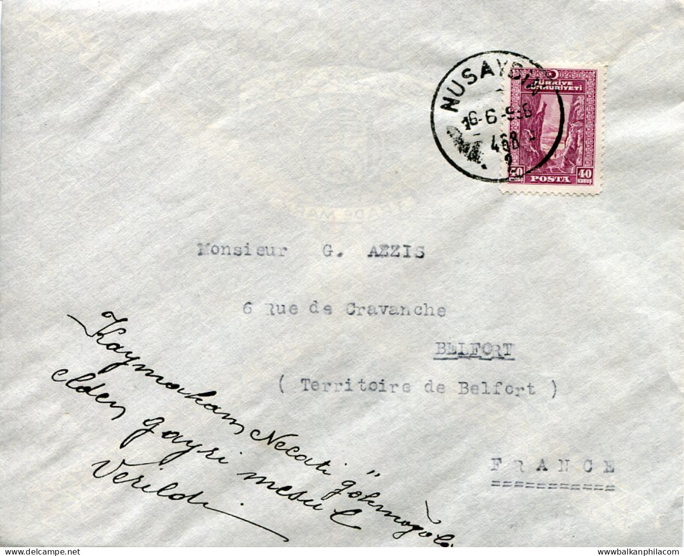 1936 Turkey Nusaybin 40k Cover - Cartas & Documentos