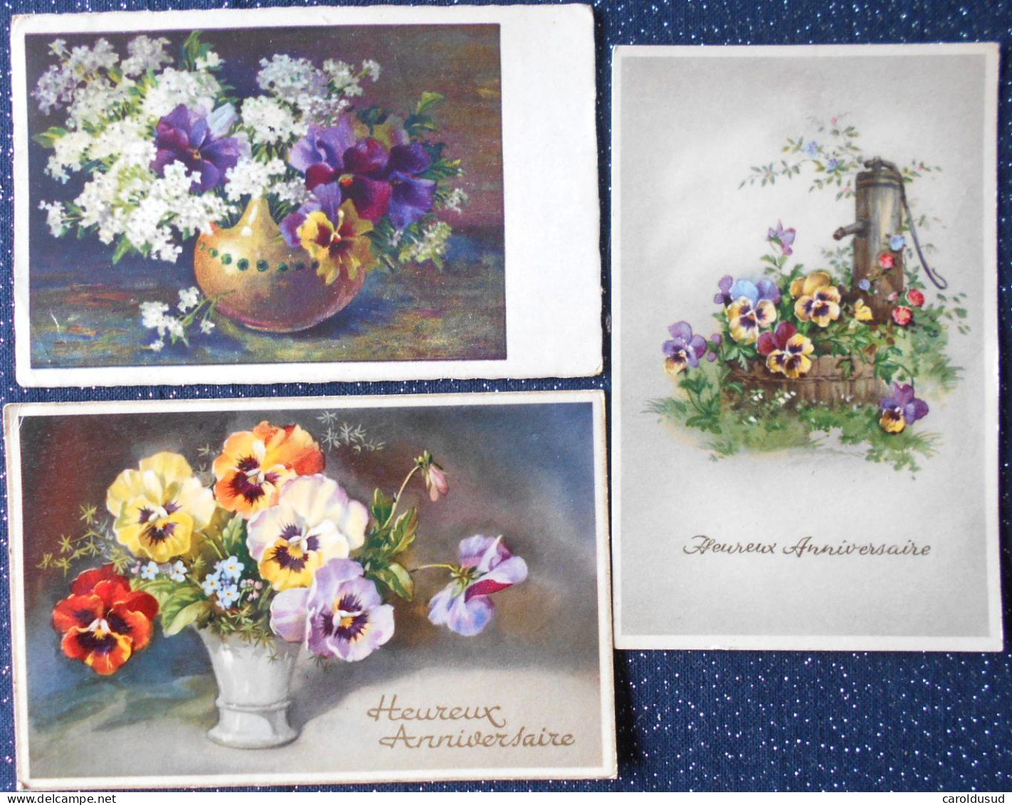 CPA Lot 8 X Litho Illustrateur FLEURS FLEUR THEME PENSEE PENSEES VOEUX LANGAGE PAILLETTES - Sammlungen & Sammellose