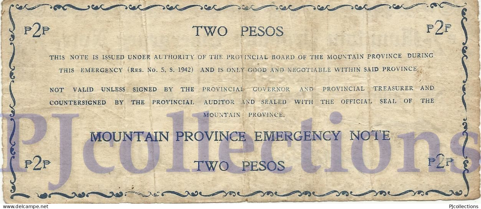 PHILIPPINES 2 PESOS 1942 PICK S596a VF LOW SERIAL - EMERGENCY BANKNOTE - Philippinen