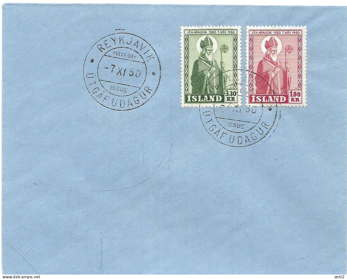 Island Iceland  1950 400th Anniversary Of Bishop Arason's Death., Bishop In Holar Mi 271-272 FDC - Lettres & Documents