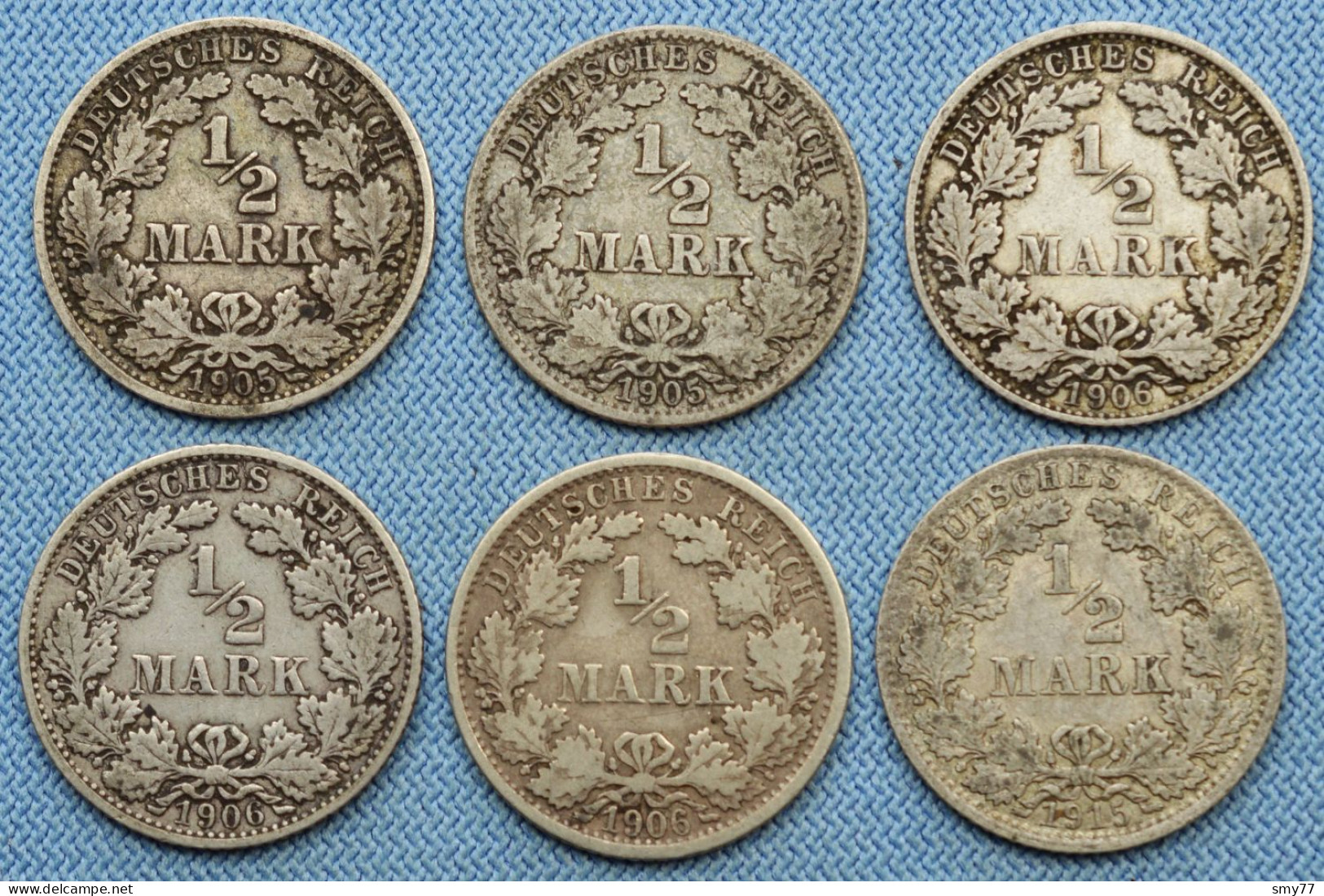 Germany / Deutschland • Lot  6x • 1/2 Mark •  1905 AJ – 1906 DEF – 1915 D • Allemagne • [24-617] - 1/2 Mark