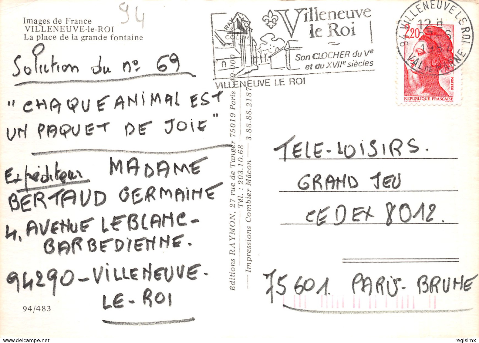 94-VILLENEUVE LE ROI-N°T2184-A/0341 - Villeneuve Le Roi