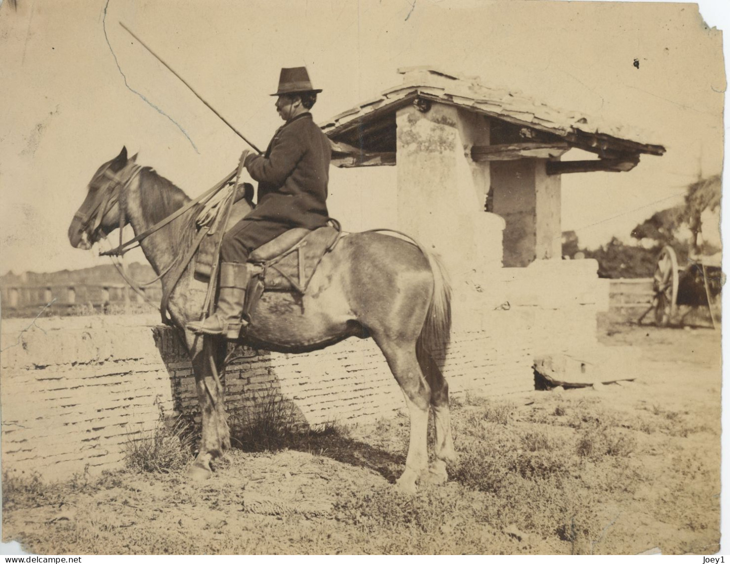 Photo L’Italie Autour De Naples ? Paysan Sur Son Cheval Photo Albuminée Format 18/24 - Oud (voor 1900)