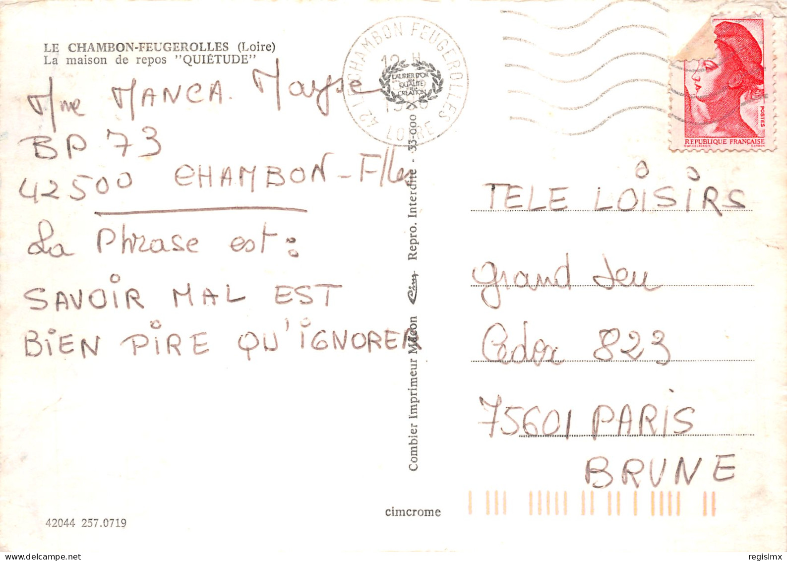 42-LE CHAMBON FEUGEROLLES-N°T2186-B/0177 - Le Chambon Feugerolles