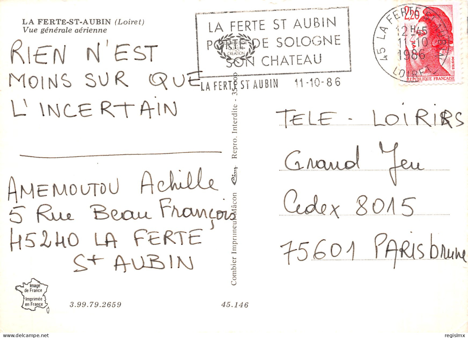 45-LA FERTE SAINT AUBIN-N°T2185-D/0193 - La Ferte Saint Aubin