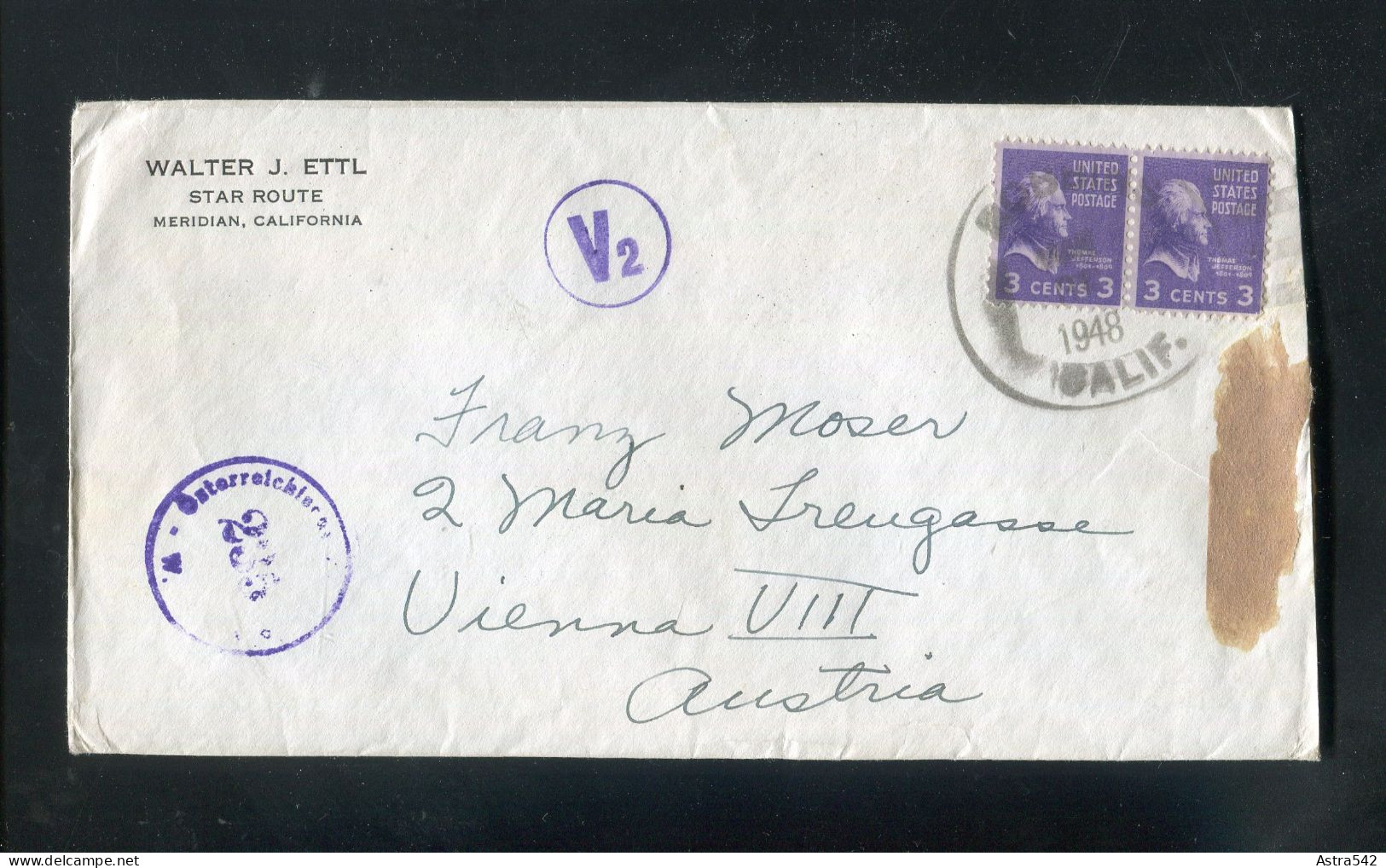 "USA" 1948, Brief Mit "ZENSUR" (Oesterreichische Zensurstelle) Ex Meridien Nach Wien (A1077) - Briefe U. Dokumente