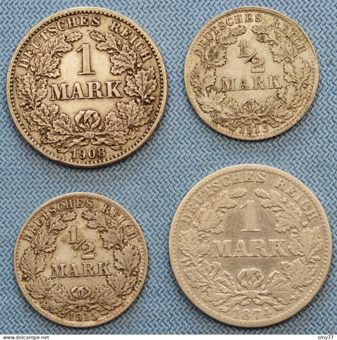 Germany / Deutschland • Lot  4x • 1 Mark 1874 B – 1908 G • 1/2 Mark 1915 D (2x) • Allemagne • [24-618] - Verzamelingen