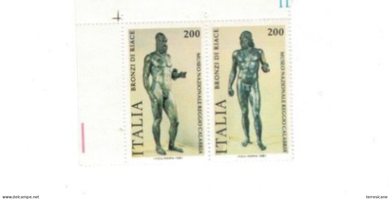 ITALIA REPUBBLICA ITALY REPUBLIC 1981 I BRONZI DI RIACE BLOCCO UNITO IN SERIE COMPLETA MNH - Blocchi & Foglietti